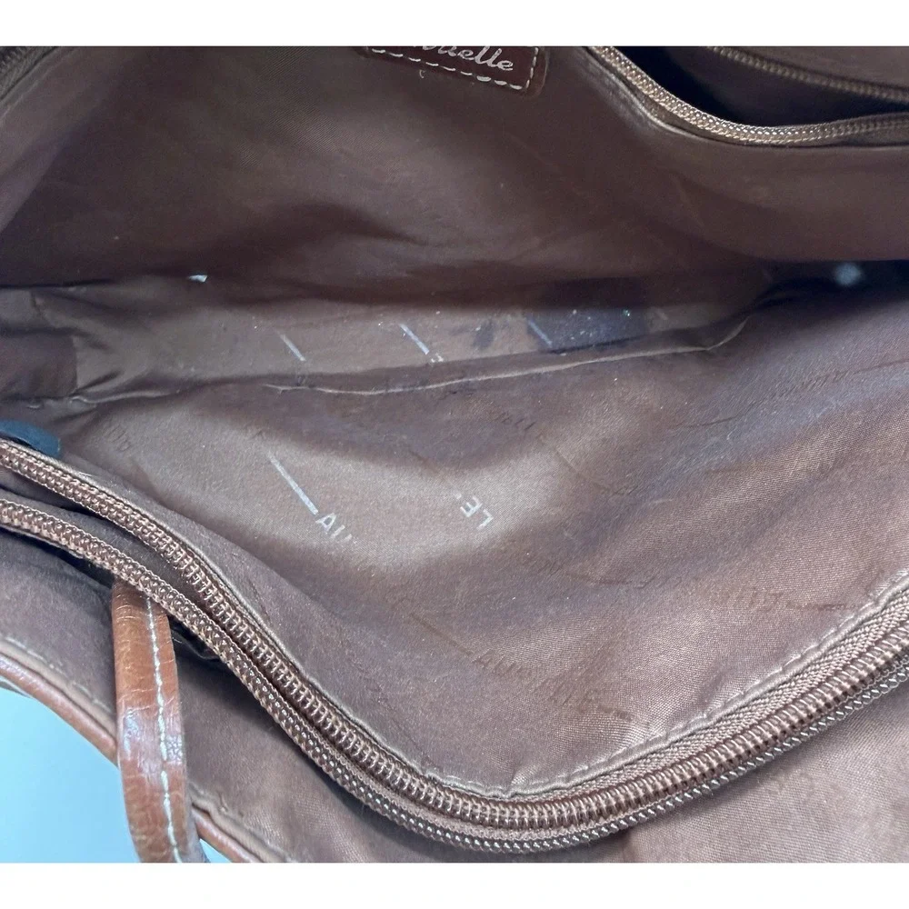Aurielle Tan Brown Leather Organizer Medium Shoulder Bag Satchel With Wallet - Picture 6 of 11